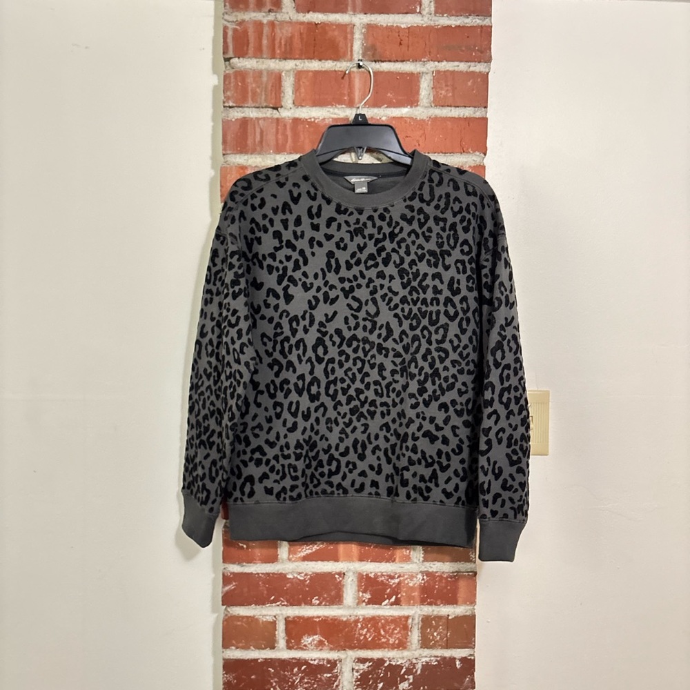 Eddie Bauer Black and Gray Animal Print Crewneck Sweater